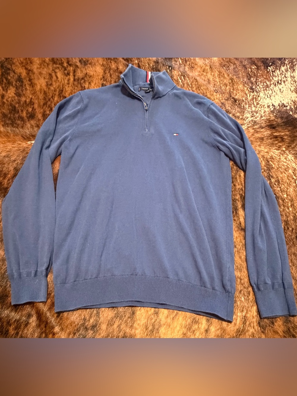 Tommy Hilfiger 1/4 Zip Mock Neck Pullover Blue Men's Size L Long Sleeve Knit